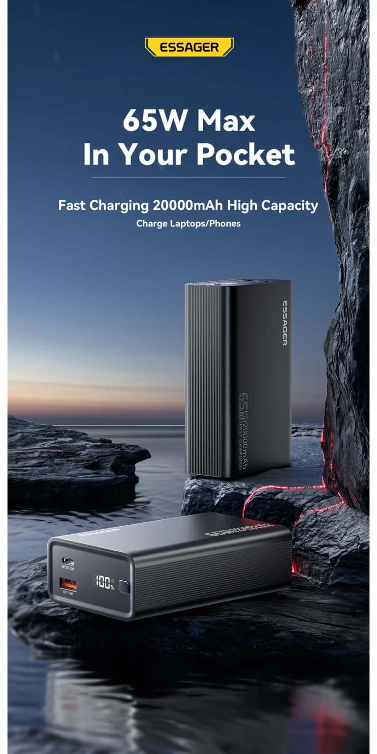 Power Bank 20000mAh PD 65W: Carga Rápida y Portátil