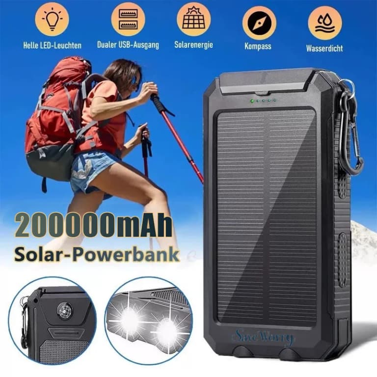 Banco de energía solar 200000mAh impermeable y rápido