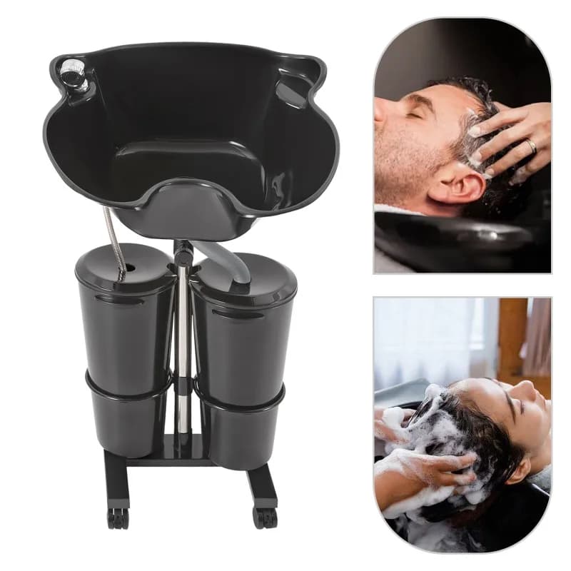 Lavabo de champú portátil ajustable con doble cubo