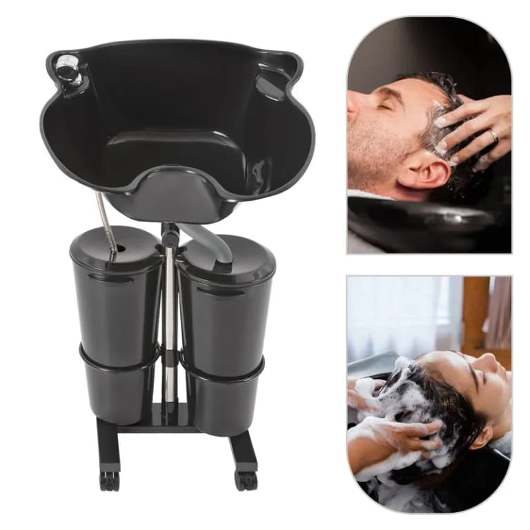 Lavabo de champú portátil ajustable con doble cubo
