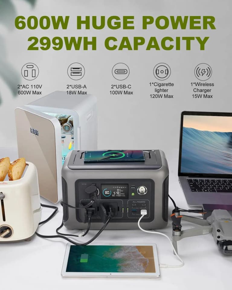 Estación de energía portátil R600: 600W de potencia para camping y hogar